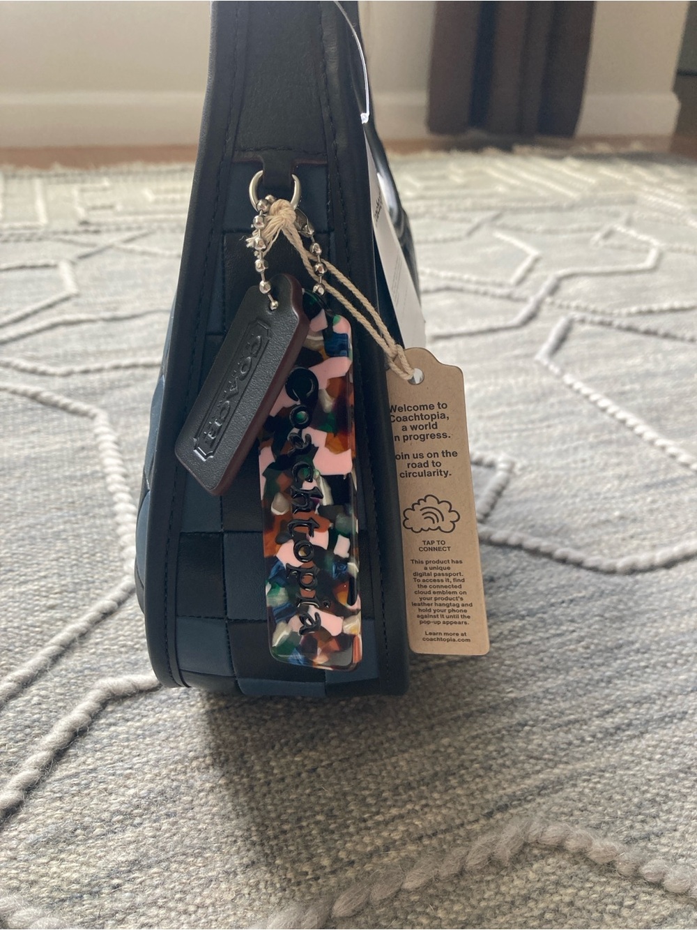 Last Chance!!! COACHTOPIA Woven Checker Hobo Shoulder Bag in Dark Blue & Black - Picture 2 of 15